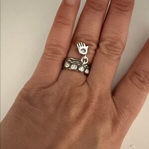 Silver Ring with Hand Charm